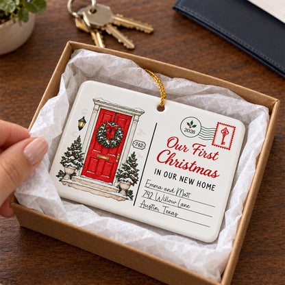 First Christmas In New Home - Personalized Ceramic Ornament – New Home Keepsake, Housewarming Gift for Couple