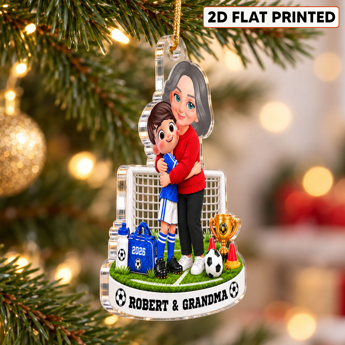 Grandma Will Always Be Your Biggest Fan Soccer Kid Boy Girl Custom Name & Color - Personalized Acrylic Ornament - Christmas Gift For Soccer Players, Grandson, Son, Granddaughter, Daughter