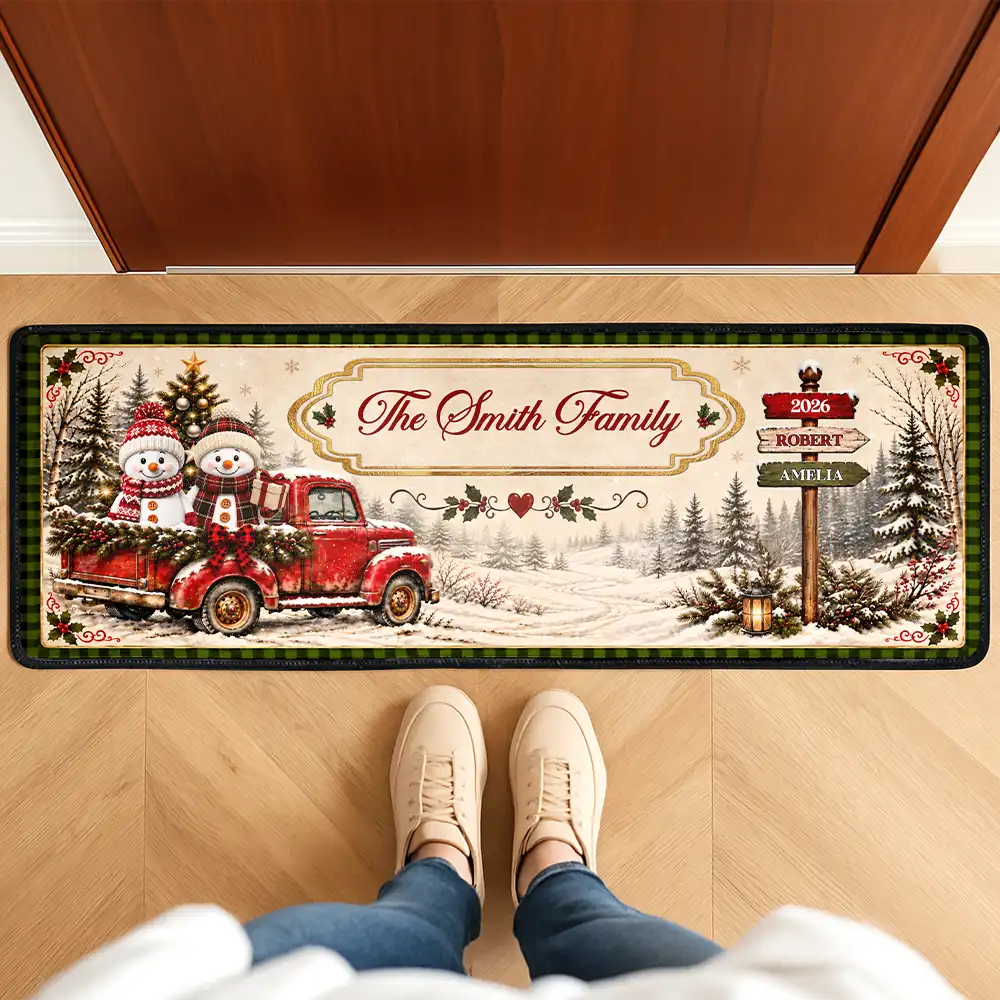 Custom Family Name Snowman Christmas - Personalized Runner Rug