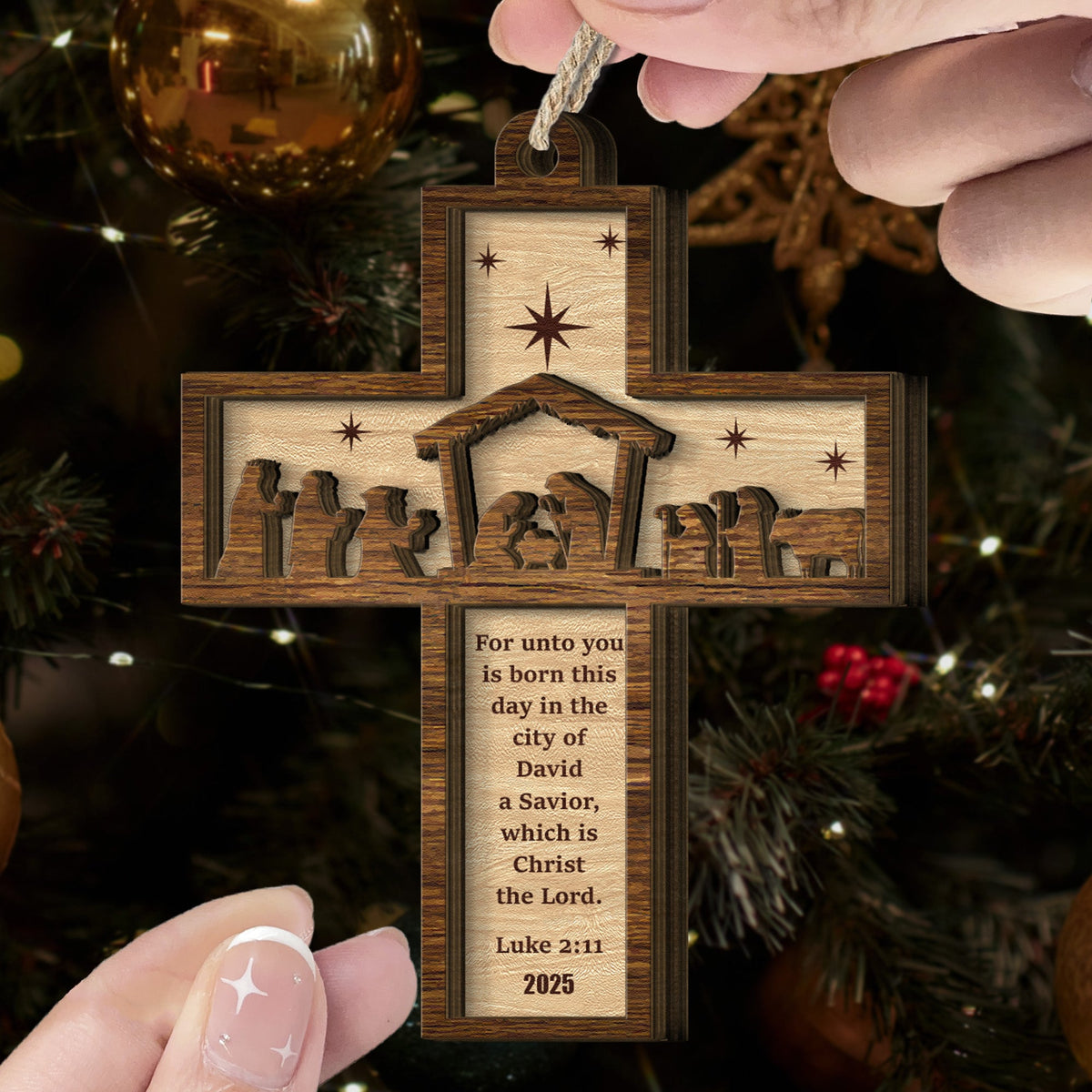 Nativity Cross Scripture Christmas Decoration - Wooden Ornament