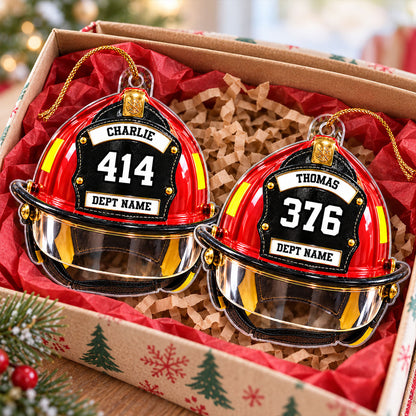 Firefighter Helmet Front View 2D Flat Printed - Personalized Acrylic Ornament - Christmas Gift For Firefighter Department