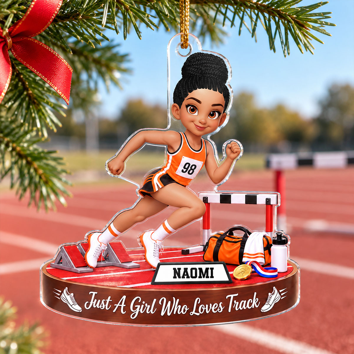 Just a Girl Who Loves Track & Field - Personalized Acrylic Ornament - Christmas Gift for Daughter, Son, Grandkids