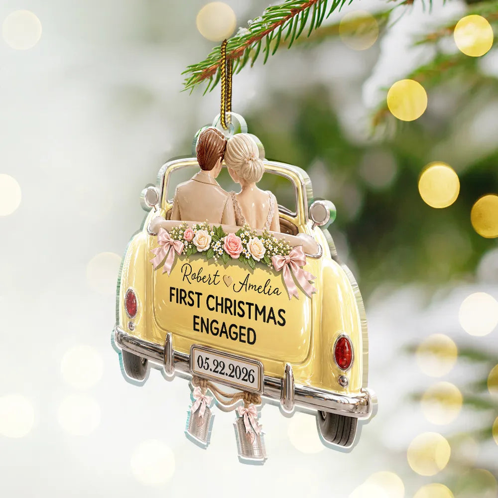 First Christmas As Mr. & Mrs. Wedding Car - Personalized Custom Shaped Acrylic Ornament