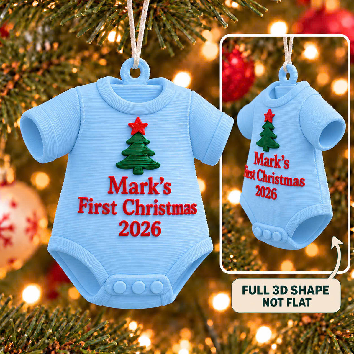 Personalized Baby's First Christmas Ornament, 3D Printed PLA, Custom Name Ornament