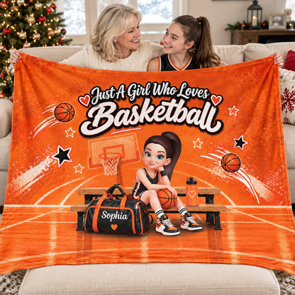Just a Boy Girl Who Loves Basketball - Personalized Fleece Blanket - Christmas Gift for Daughter, Granddaughter, Team Players