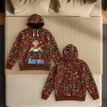 Christmas Gift For Kids - Personalized Custom Photo Name Cute Pattern Fleece Hoodie