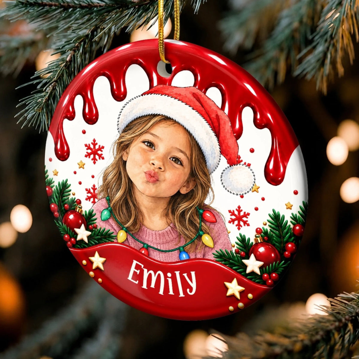 Custom Photo Christmas Gifts for Kids - Personalized Ceramic Ornament