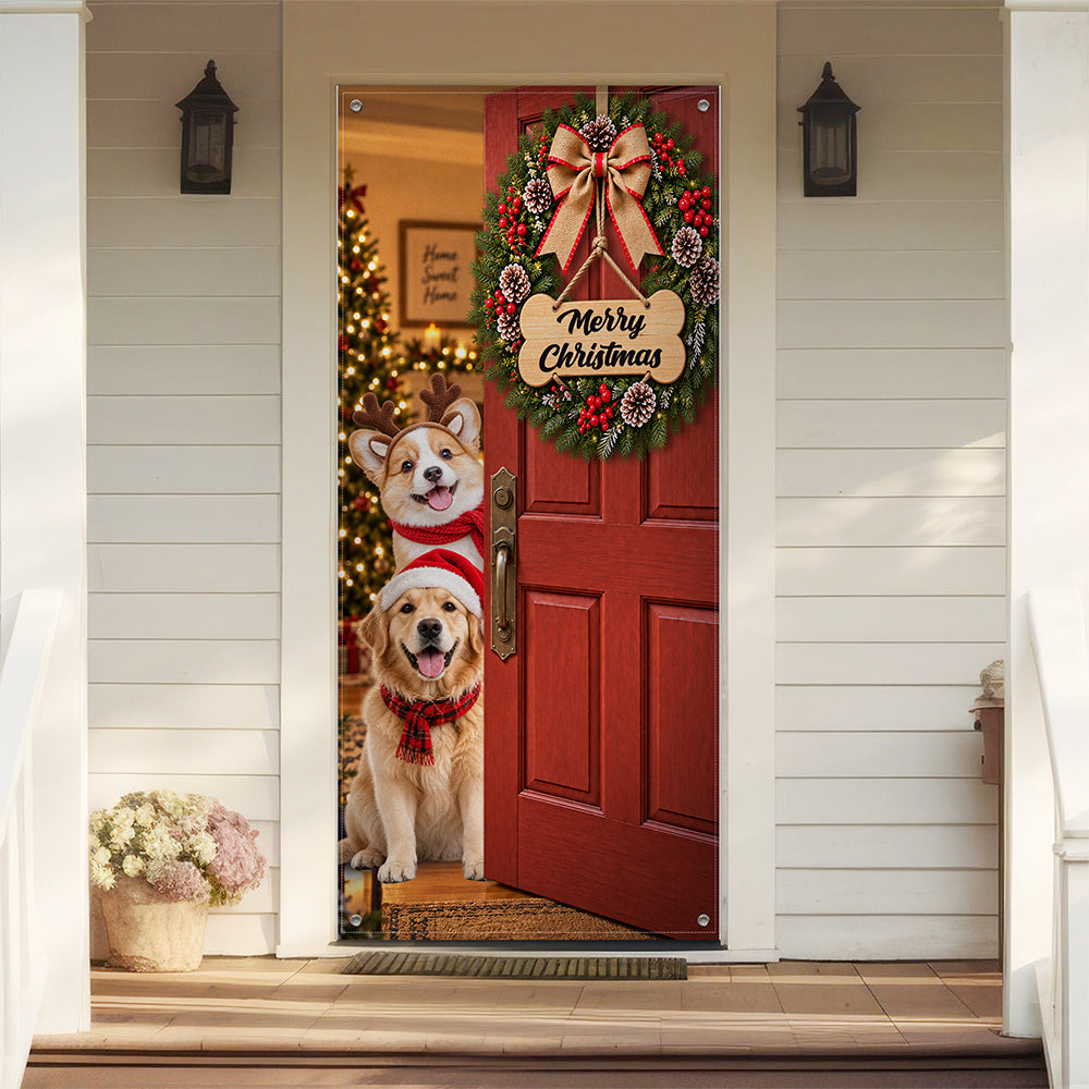 Custom Dog Photo Merry Christmas Home Decor Door Cover CH07 180608