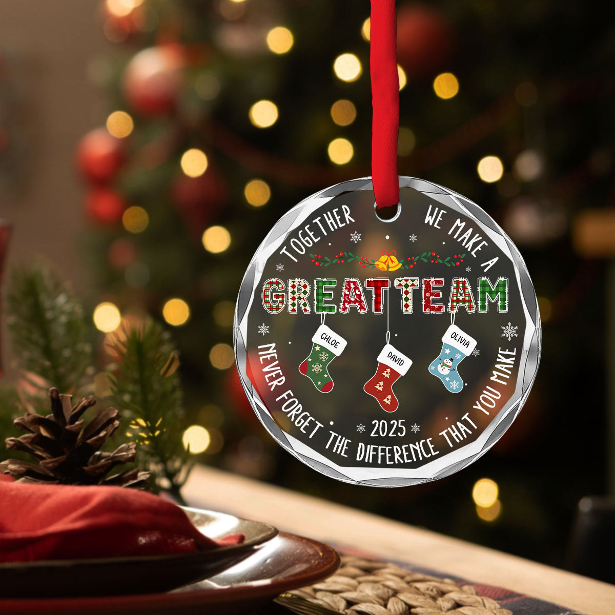 Teamwork Makes The Dream Work Personalized Custom Glass Ornament