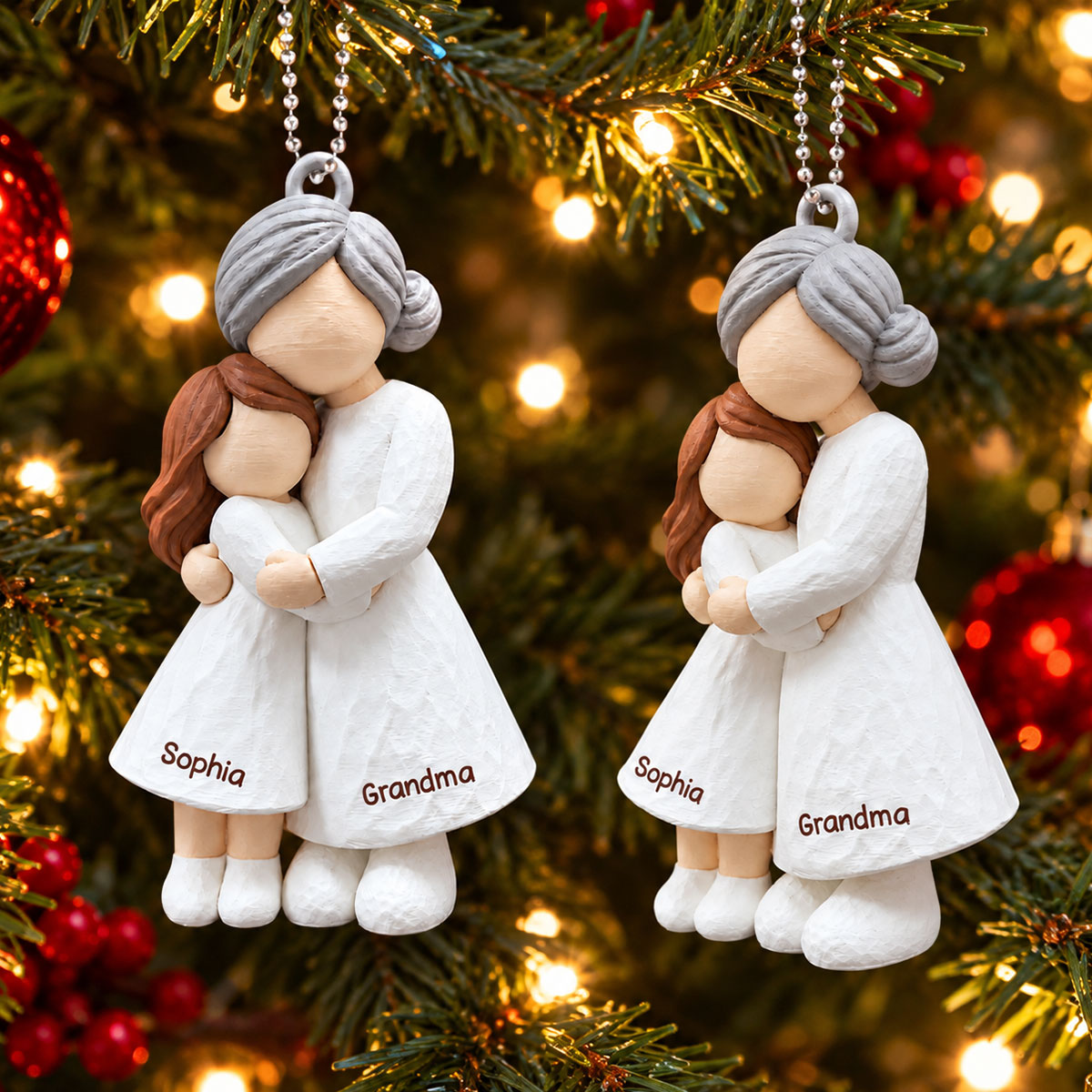 Heartwarming Grandma Hugging Granddaughter - Personalized 3D Printed Ornament - Real 3D Figurine, Christmas Gift For Granddaughters