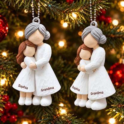Heartwarming Grandma Hugging Granddaughter - Personalized 3D Printed Ornament - Real 3D Figurine, Christmas Gift For Granddaughters