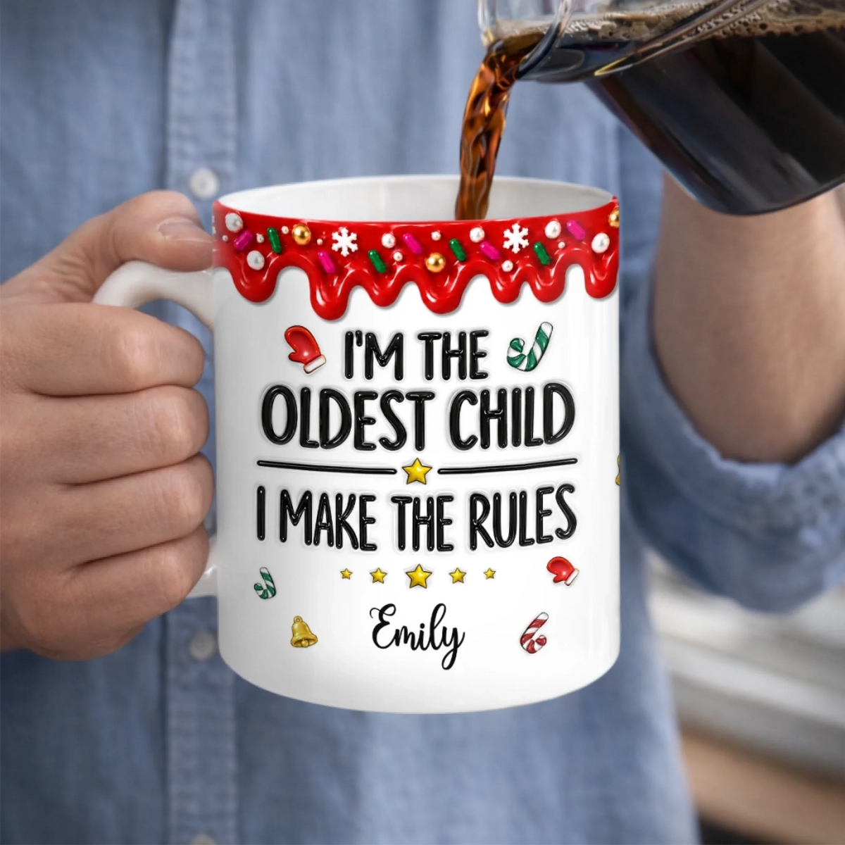 Custom Name Oldest Child Makes the Rules Christmas Gifts - Personalized Mug