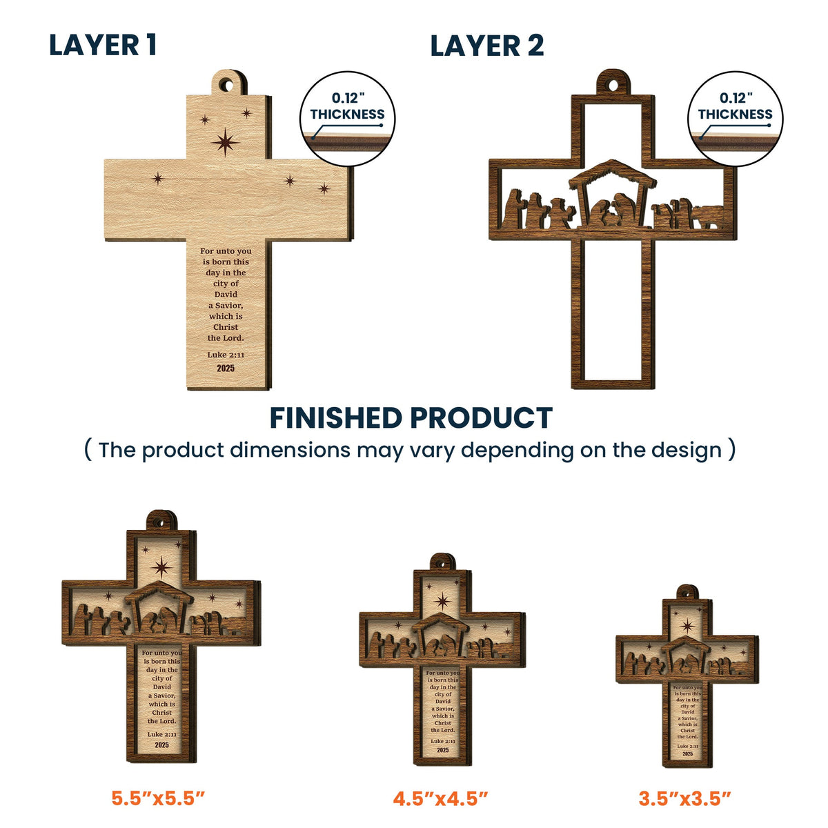 Nativity Cross Scripture Christmas Decoration - Wooden Ornament