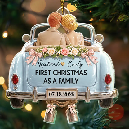 First Christmas As Mr. & Mrs. Wedding Car - Personalized Custom Shaped Acrylic Ornament