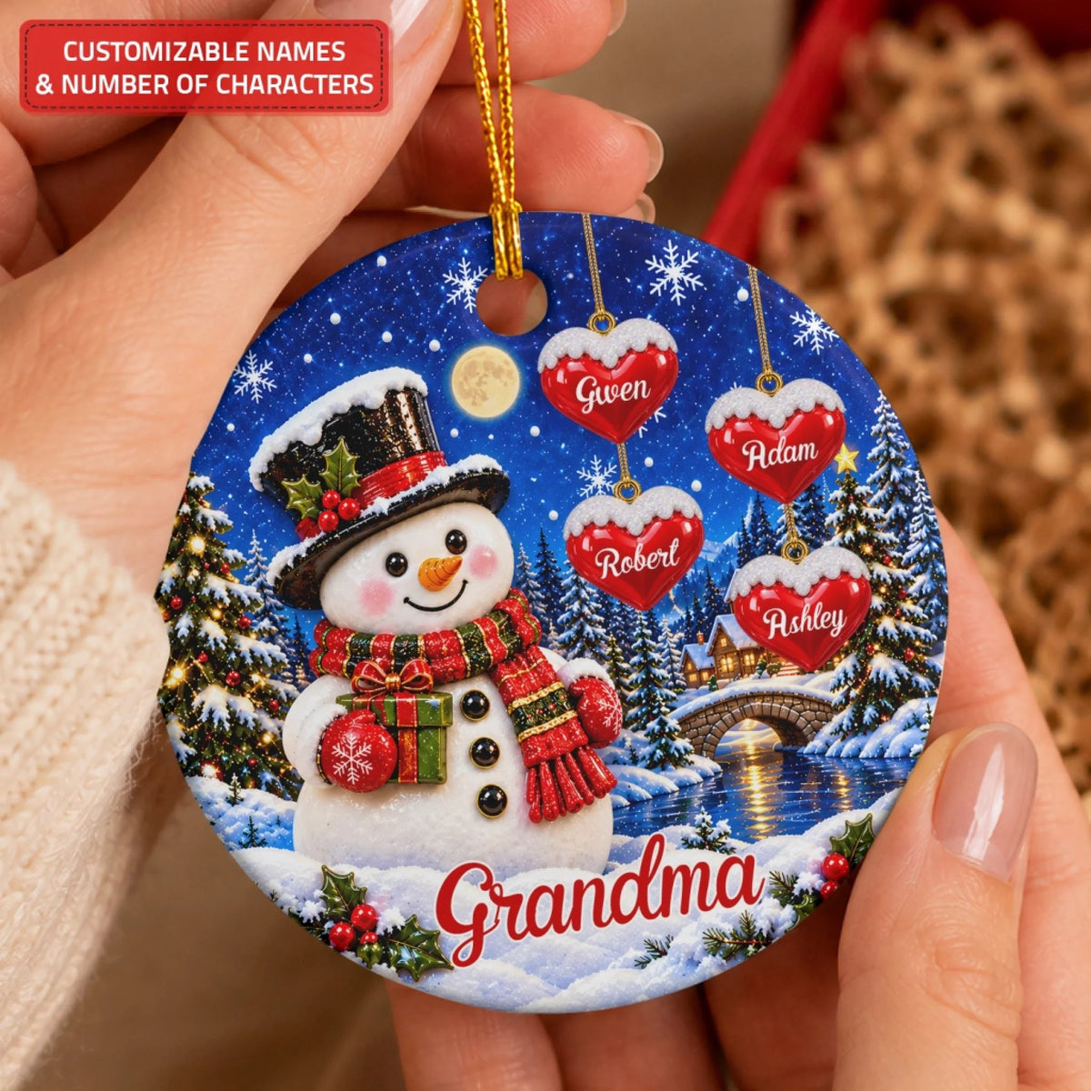Christmas Snowman - Ceramic Ornament - Christmas Gift For Grandma, Family