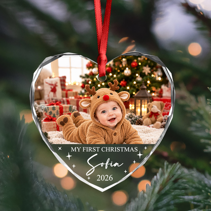 Personalized My First Christmas Heart Glass Ornament, Baby Keepsake Gift CH07 180718