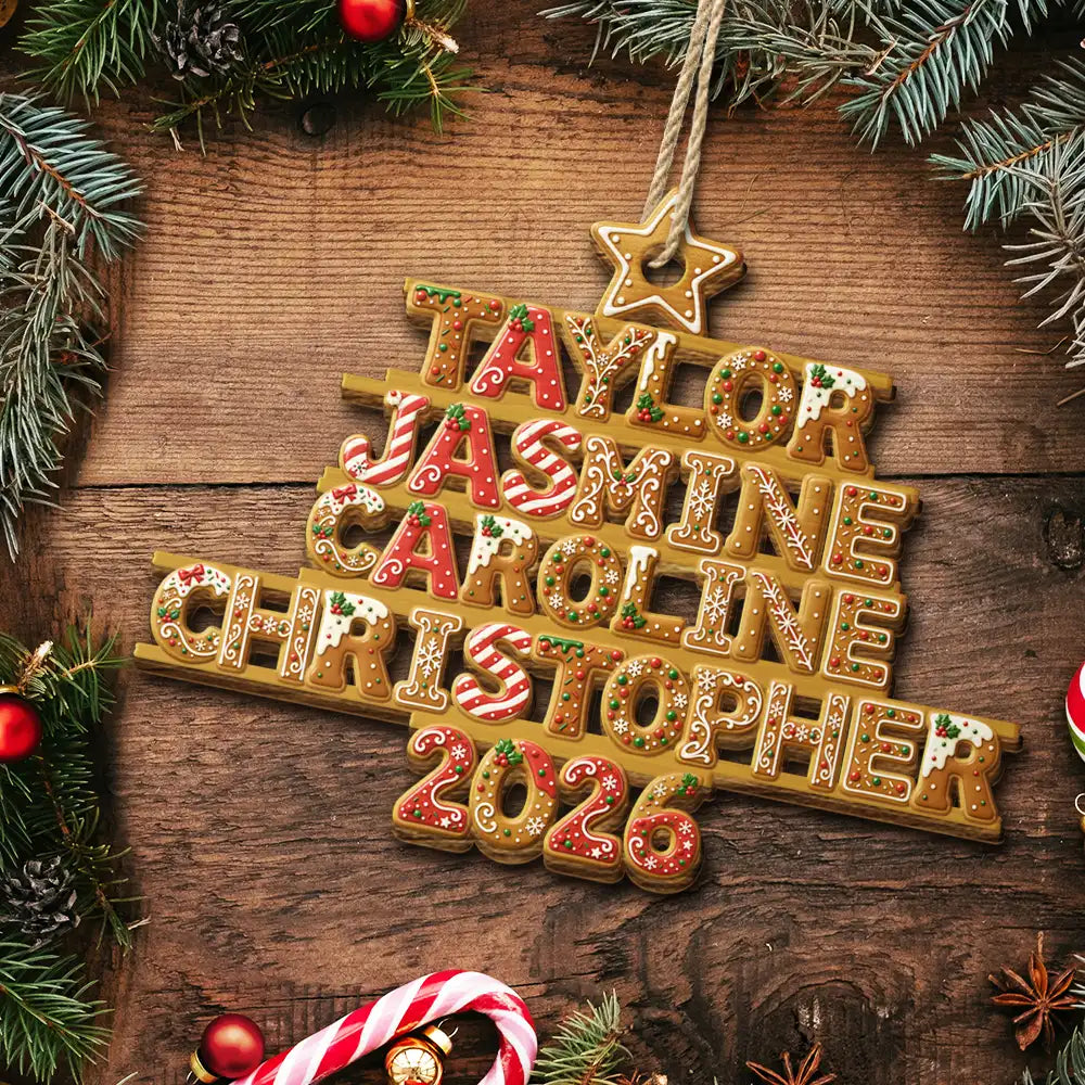 Family Gift - Personalized Gingerbread Name Style Wooden Ornament