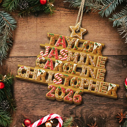Family Gift - Personalized Gingerbread Name Style Wooden Ornament