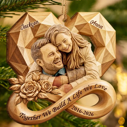 Anniversary Gift For Couples - Personalized Custom Photo Infinity Rose Heart Wooden Ornament