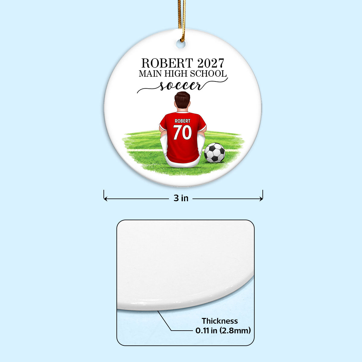 Senior Soccer Player - Personalized Ceramic Ornament – Custom Name, Number & High School Gift