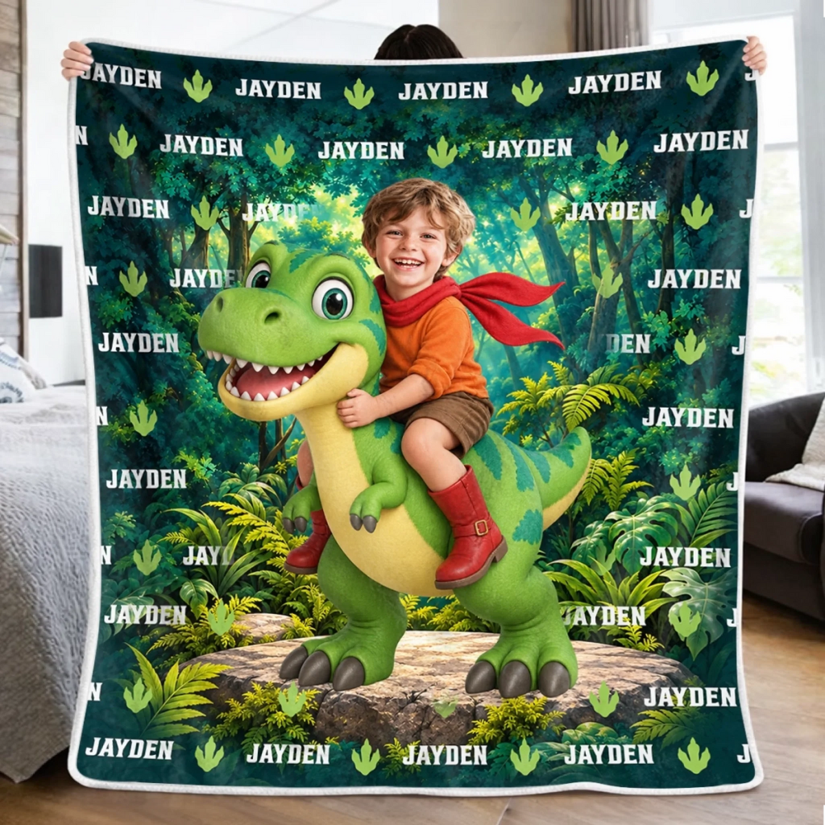 Custom Photo and Name Dinosaur Gifts for Kids - Personalized Blanket
