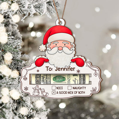 Custom Name And Character Christmas Wooden Money Holder Ornament, Personalized Holiday Cash Gift For Family TH10 171231