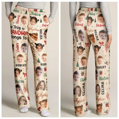 Christmas Gift For Grandma Nana - Personalized Custom Photo Grandkids Name Pajama Pants