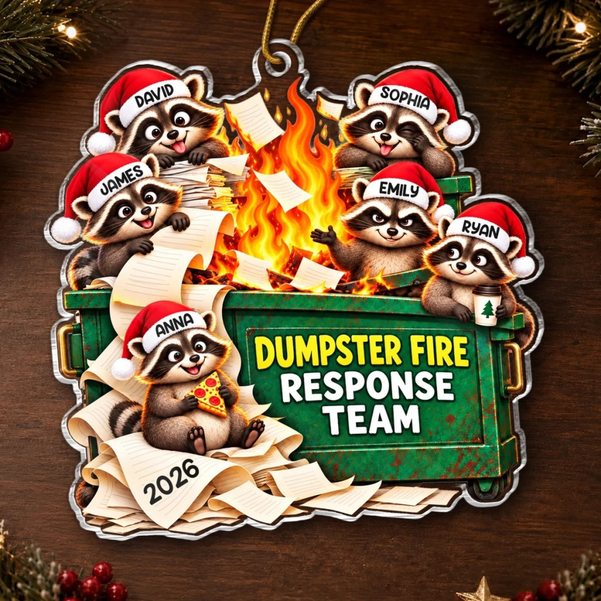 Custom Name Christmas Dumpster Fire Team Gifts - Personalized Acrylic Ornament