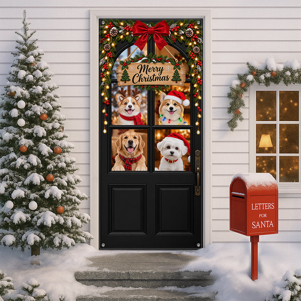 Custom Dog Photo Merry Christmas Home Decor Door Cover CH07 180622