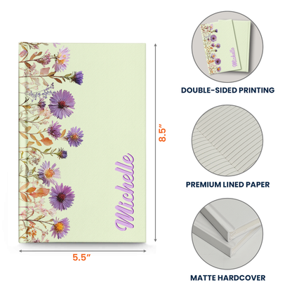 Custom Birth Flower & Name Shadow Text - Personalized Journal