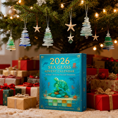 Sea Glass Ocean Acrylic Advent Calendar 2026 – 24 Marine Life Acrylic Ornaments, Christmas Countdown Gift for Ocean Lovers
