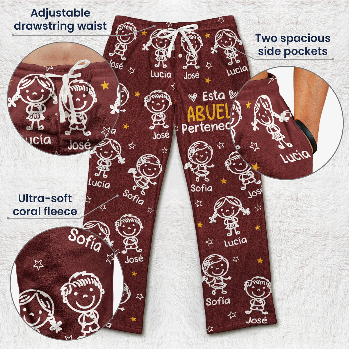 Este Abuelo Esta Abuela Pertenece A Con Dibujos Estilo Doodle - Personalizadas Pantalones De Pijama De Felpa