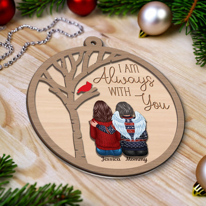 Always With You Cardinal Family Memorial Christmas Personalized 2-Layer Wooden Ornament