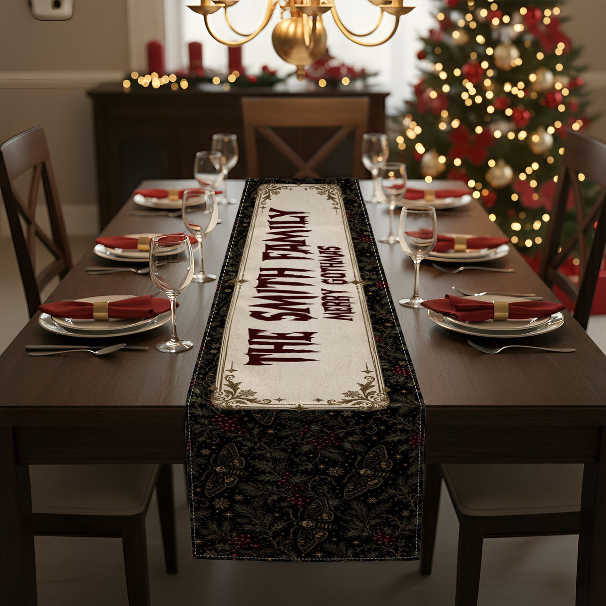 Merry Gothmas Family - Personalized Table Runner