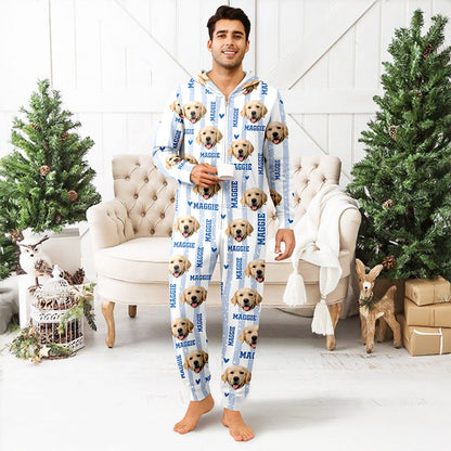 Custom Dog Photo And Name Onesie Pajamas Christmas Holiday Gift For Pet Lovers CH07 180722