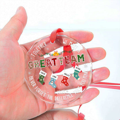 Teamwork Makes The Dream Work Personalized Custom Glass Ornament