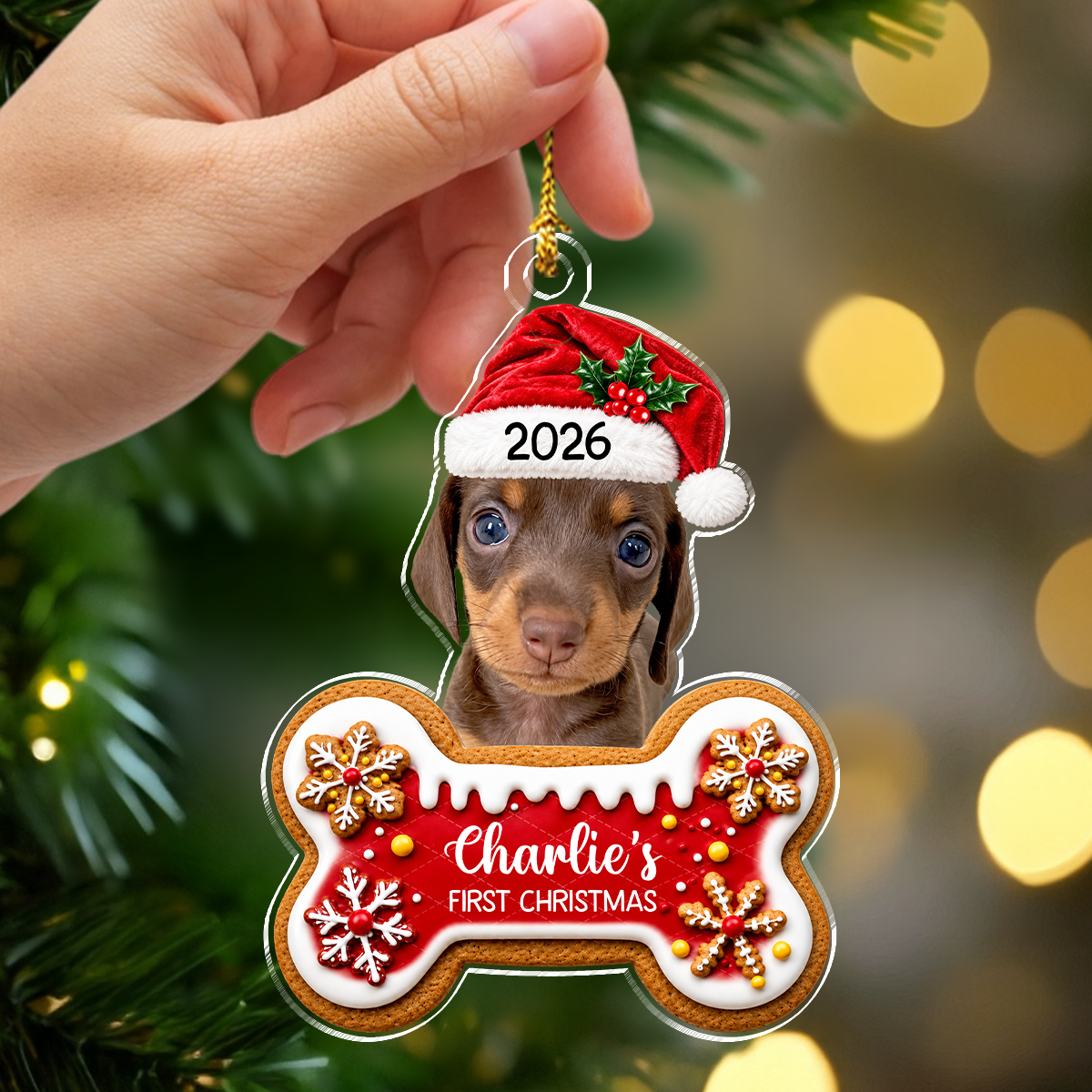 Personalized Dog's First Christmas Photo Acrylic Ornament For Dog Dad Dog Mom CH07 180742