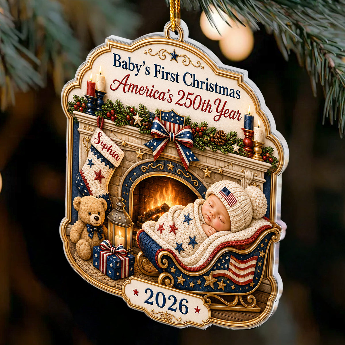 Baby's 1St Christmas America 250Th Anniversary - Personalized Ornament
