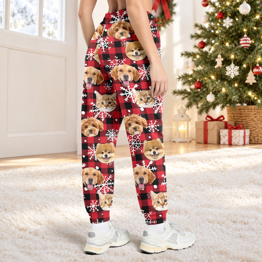 Custom Dog Cat Photo Christmas Pattern Sweatpants, Funny Holiday Gift for Pet Lovers LM32 670105