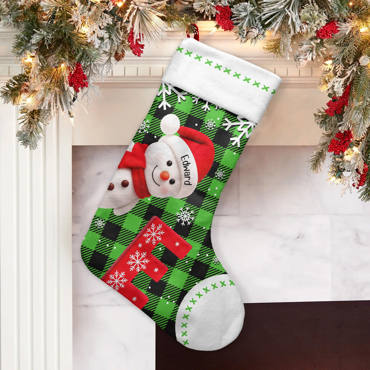 Snowman Initial Christmas - Personalized Stocking