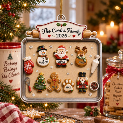 3D Raised Acrylic Family & Pet Christmas Cookie Tray Ornament, Custom Names