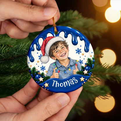 Custom Photo Christmas Gifts for Kids - Personalized Ceramic Ornament