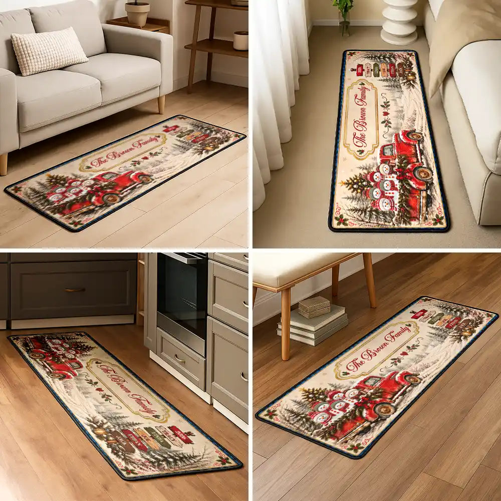 Custom Family Name Snowman Christmas - Personalized Runner Rug