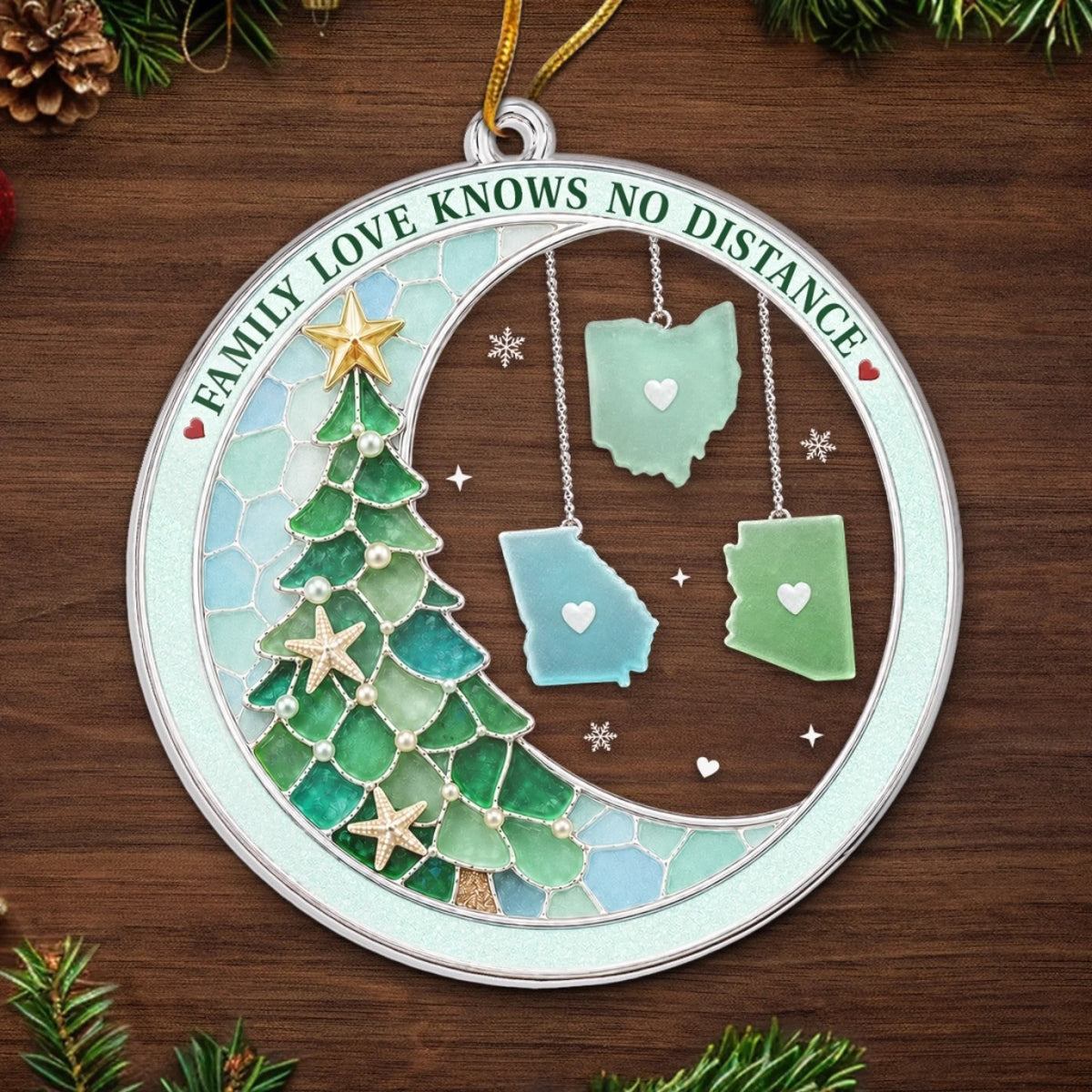 Custom Family Love Knows No Distance Christmas Gifts - Personalized State Acrylic Ornament