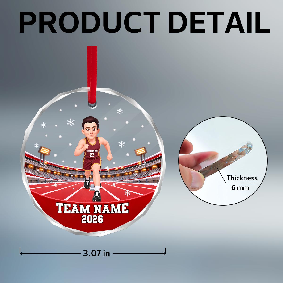 Track & Field Boy & Girl 2D Flat - Personalized Glass Ornament - Christmas - Custom Sports Keepsake Gift for Kids & Teens