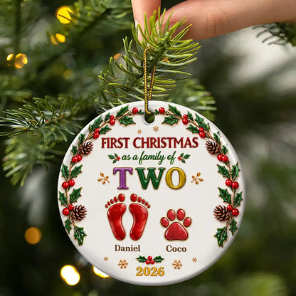 Christmas Gift For New Parents - Personalized Our First Christmas As A Family Ceramic Ornament