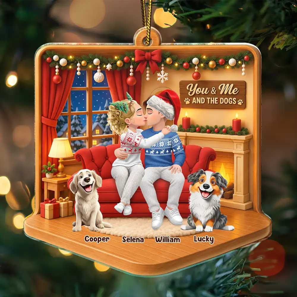 Christmas Gift For Couples With Dogs - Personalized Diorama Style Acrylic Ornament