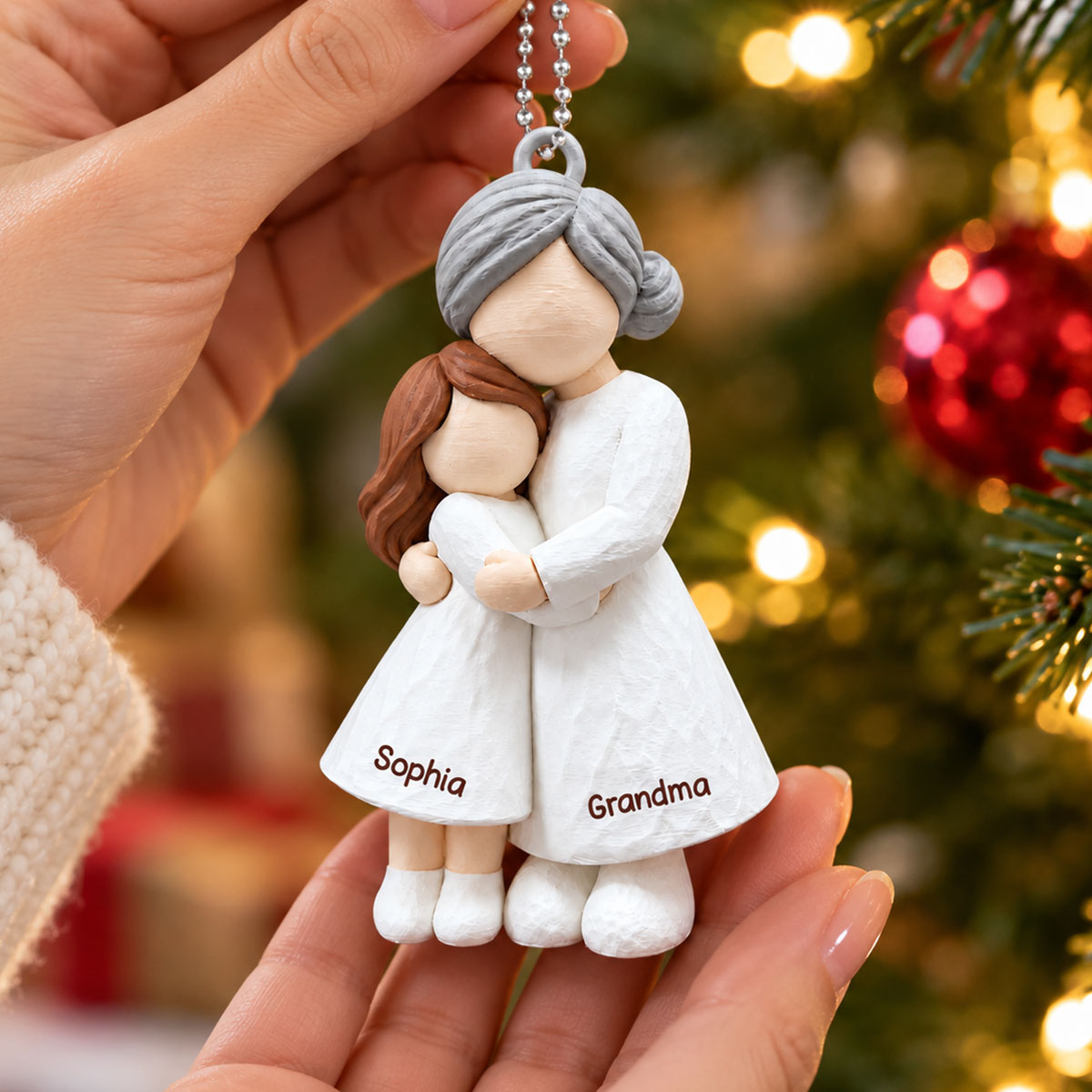 Heartwarming Grandma Hugging Granddaughter - Personalized 3D Printed Ornament - Real 3D Figurine, Christmas Gift For Granddaughters