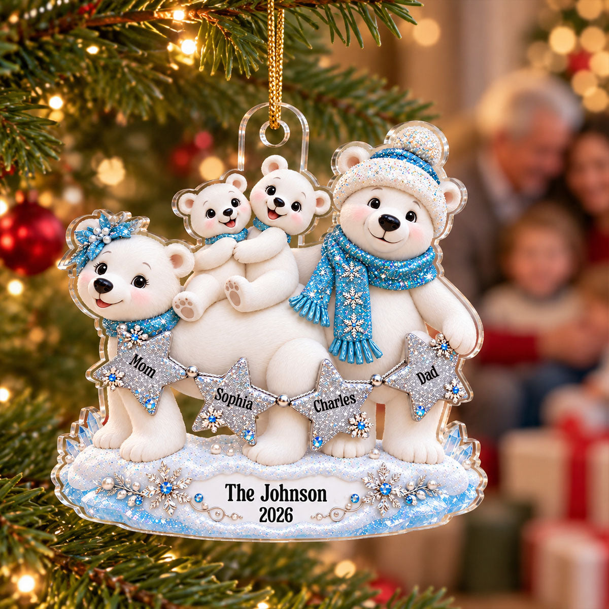 Cute Polar Bear Family 2D Flat - Personalized Acrylic Ornament - Christmas Family Keepsake