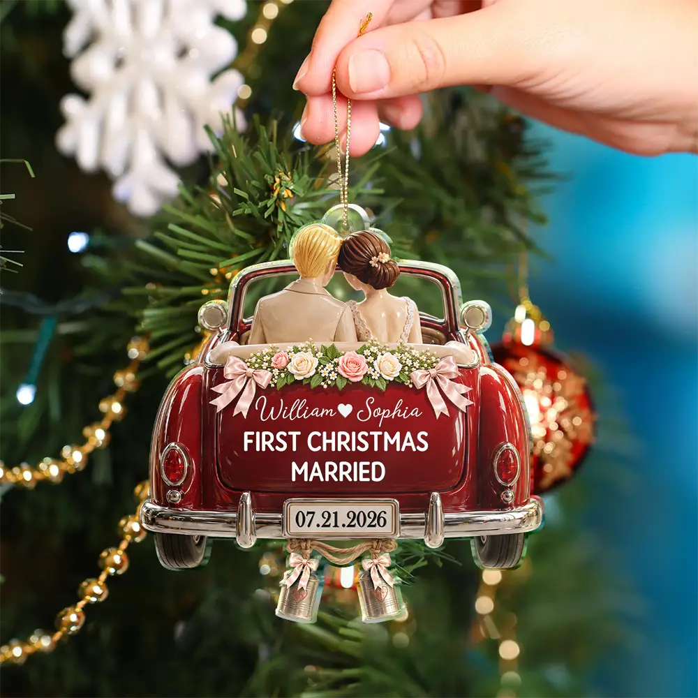 First Christmas As Mr. & Mrs. Wedding Car - Personalized Custom Shaped Acrylic Ornament